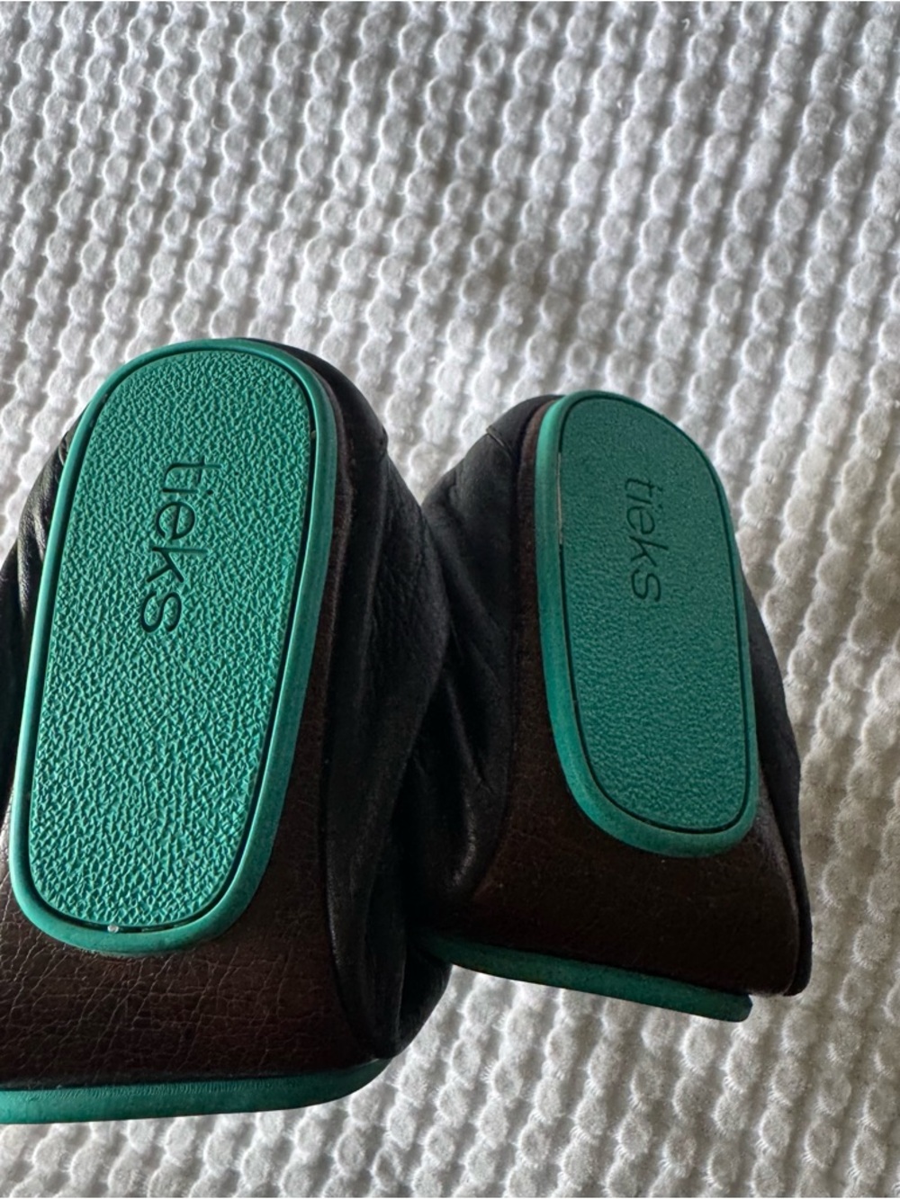 Tieks Black Leather Foldable Ballet Flats with Teal Accent - Picture 7 of 9
